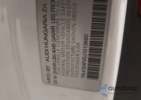 2018 Audi Tt 2.0T z USA, uszkodzony, nr VIN TRUC5AFV5J1013660